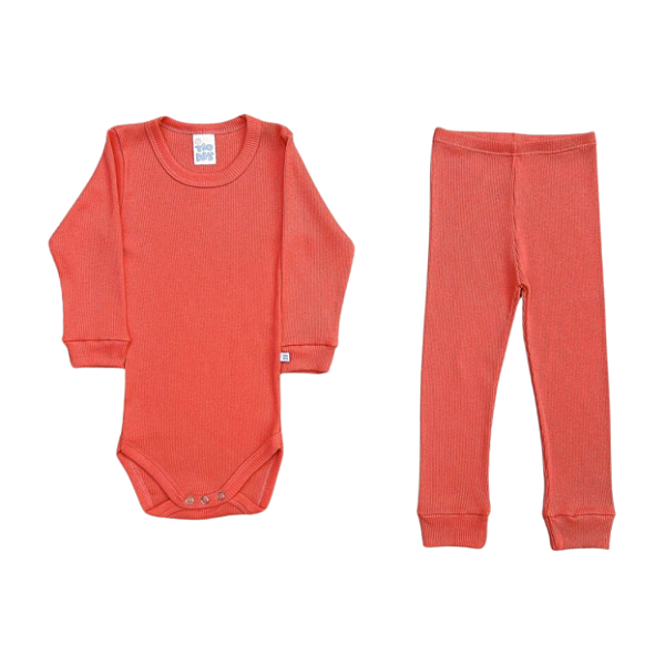 Conjunto Infantil Canelado Manga Longa Coral