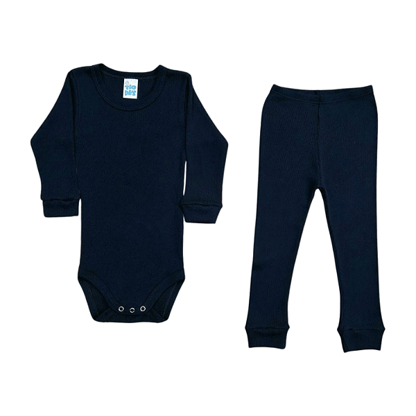 Conjunto Infantil Canelado Manga Longa Preto