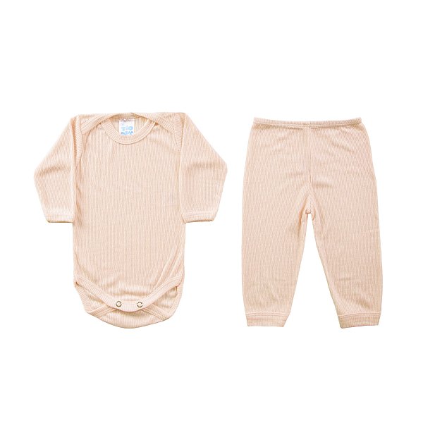 Conjunto Manga Longa Body Bebê Poliviscose Pêssego