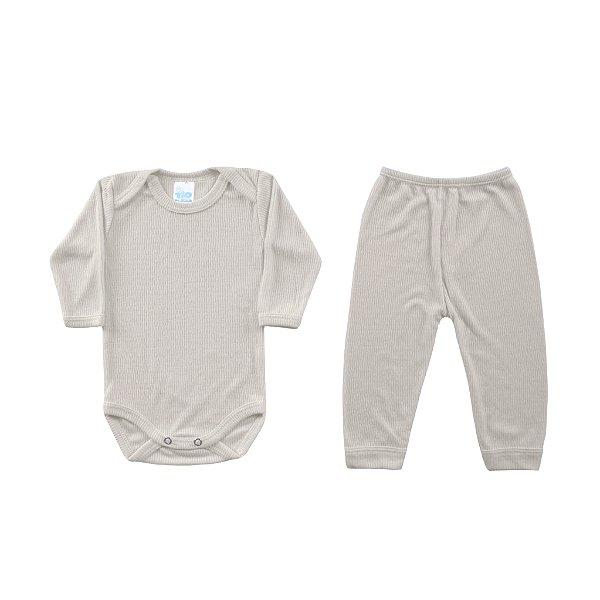 Conjunto Manga Longa Body Bebê Poliviscose Aveia