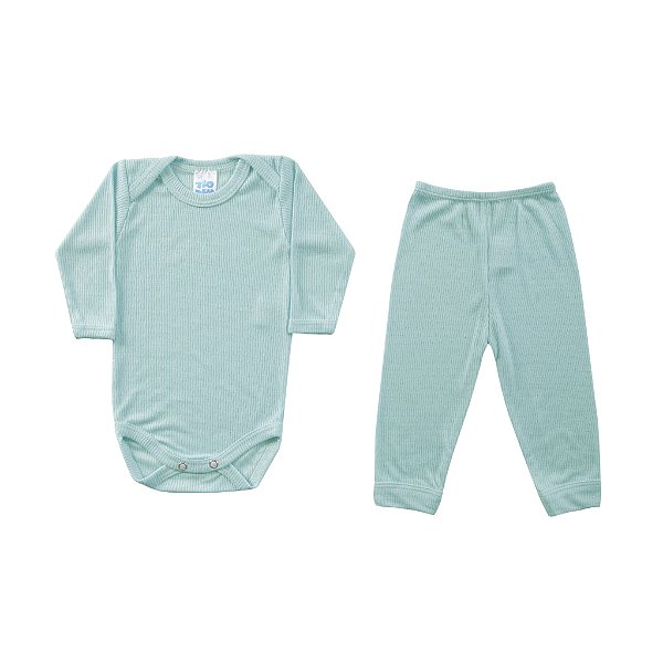 Conjunto Manga Longa Body Bebê Poliviscose Verde
