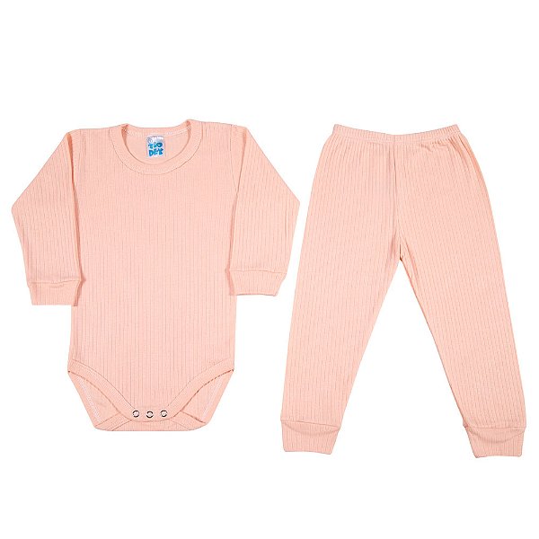 Conjunto Infantil Canelado Tio Dey Manga Longa Pêssego
