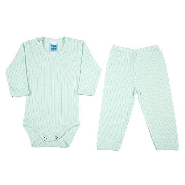 Conjunto Bebê Canelado Tio Dey Manga Longa Maçã Verde