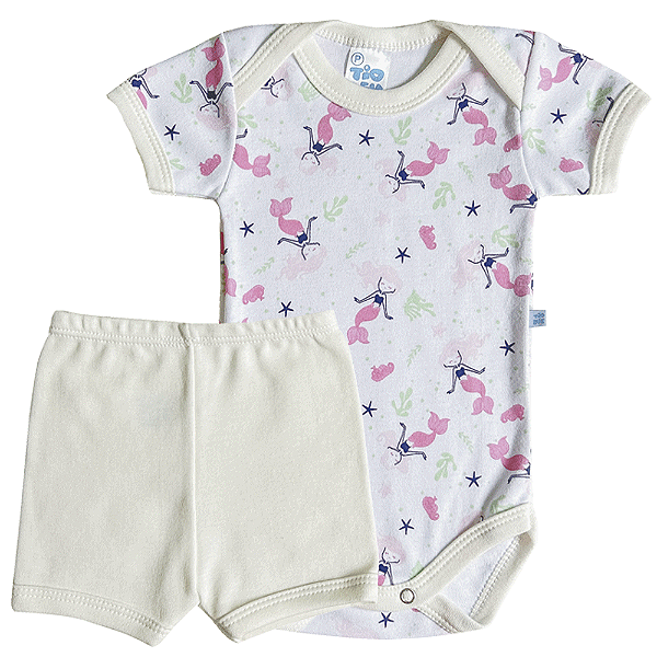 Conjunto Manga Curta Suedine Sereia Off White