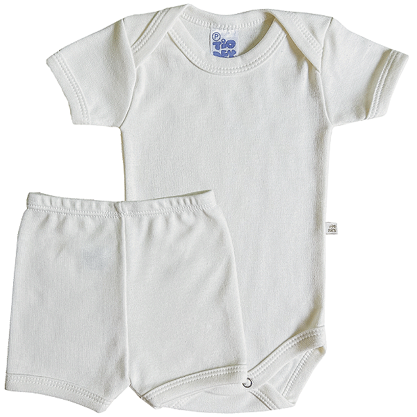 Conjunto Manga Curta Suedine Liso Off White