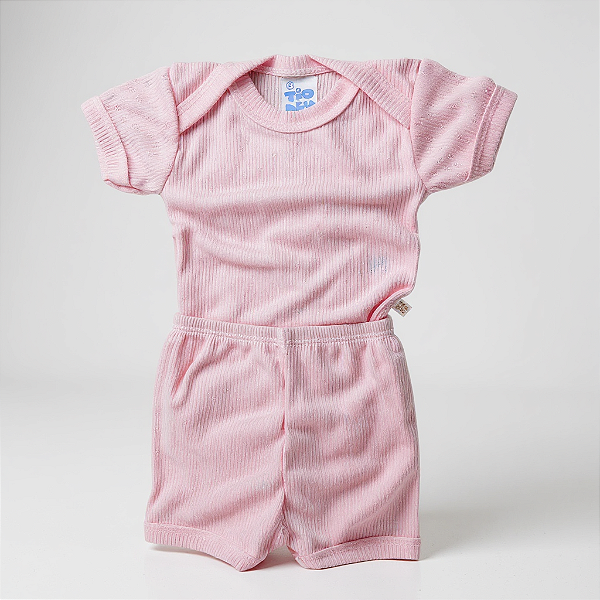 Conjunto Manga Curta Poliviscose Rosa Bebê