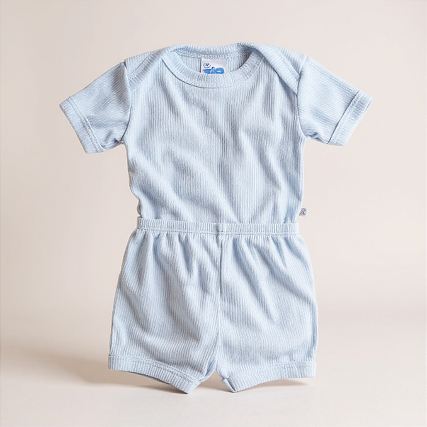 Conjunto Manga Curta Poliviscose Azul Bebê