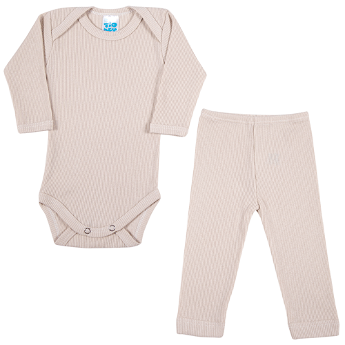 Conjunto Bebê Canelado Manga Longa Areia