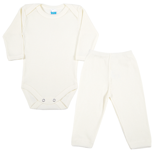 Conjunto Bebê Canelado Manga Longa Creme