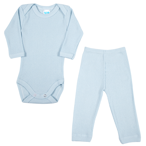 Conjunto Bebê Canelado Manga Longa Azul Bebê