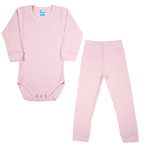 Conjunto Infantil Canelado Manga Longa Rosa Bebê