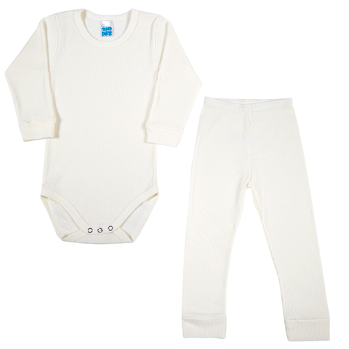 Conjunto Infantil Canelado Manga Longa Creme