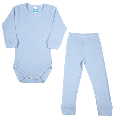 Conjunto Infantil Canelado Manga Longa Azul Bebê