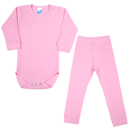 Conjunto Infantil Canelado Manga Longa Rosa Chiclete