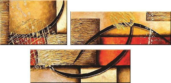 Quadro Pintura Abstrato Geométrico  moderno  Conjunto 3 peças