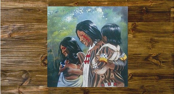 Quadro pintura em tela índios do Brasil.