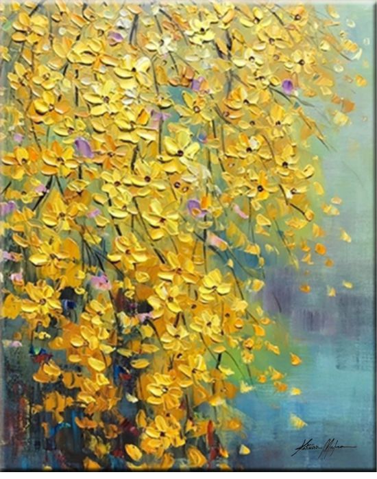Pintura em tela -  Quadro decorativo - Flores amarelas 120cm x 80cm