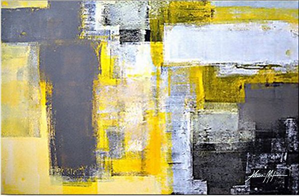 Quadro Decorativo  Abstrato Espatulado em Tom de Amarelo