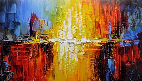 Quadro Decorativo Abstrato com Relevos e cores Vibrantes