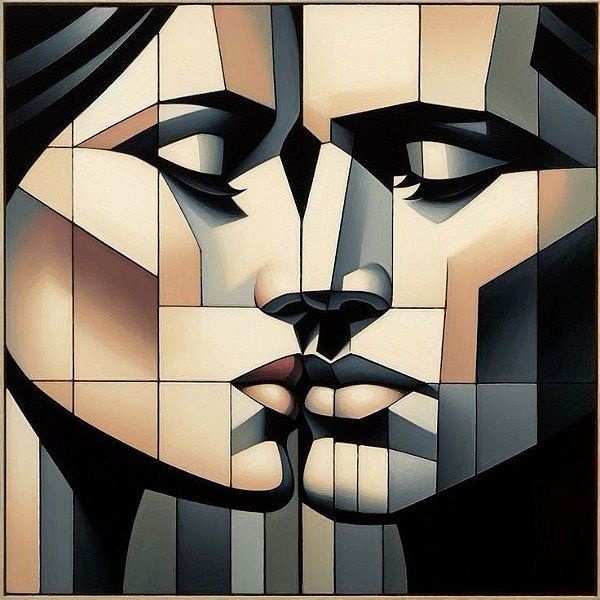 Pintura Em Tela cubista  em Tons cinza, pastel e terra