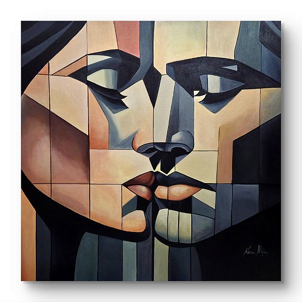 Pintura Em Tela cubista em Tons cinza, pastel e terra