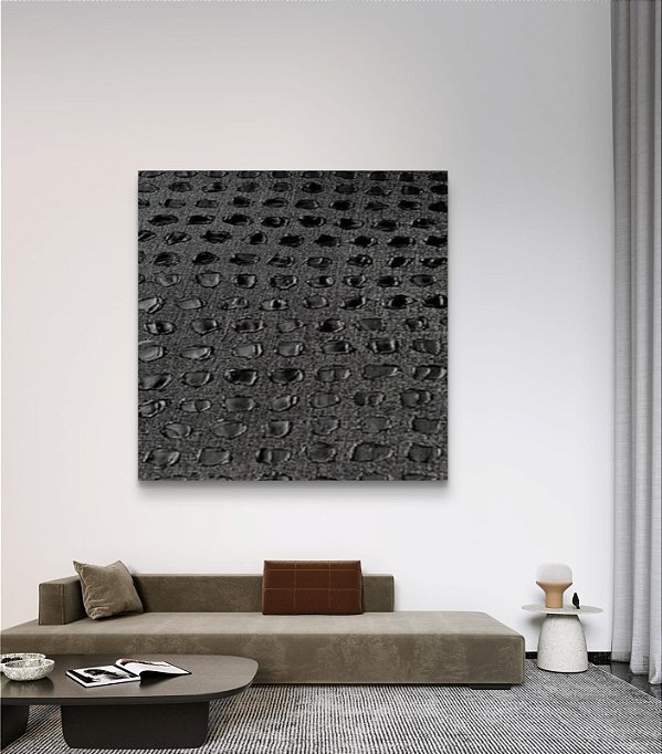 Pintura em tela quadro abstrato moderno Preto  com relevos