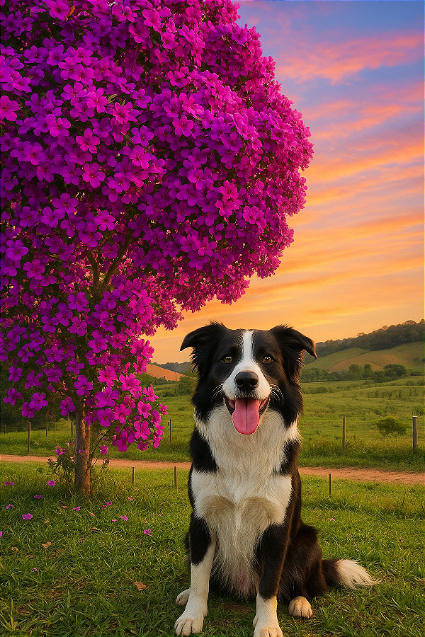 Pintura em tela quadro paisagem com Doguinho amigo