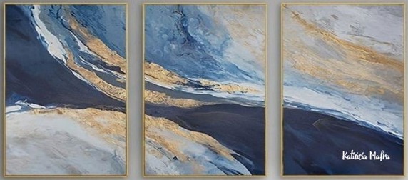 Quadro pintado a mão Abstrato conjunto 3 peças