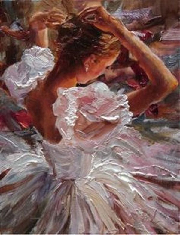 Pintura em tela quadro bailarina espatulada com relevos de tinta
