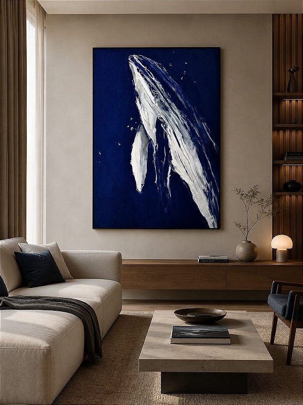 Quadro Decorativo Baleia 110x90 Pintura Para Decoração