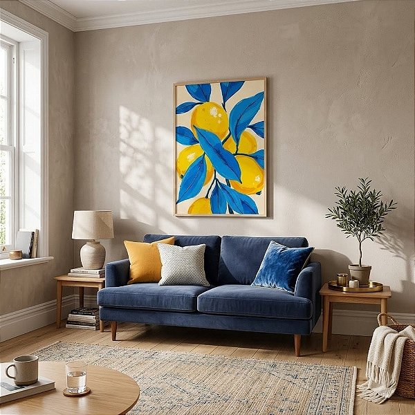 Quadro Decorativo Limoeiro Blue Botanic Pintura Para Sala