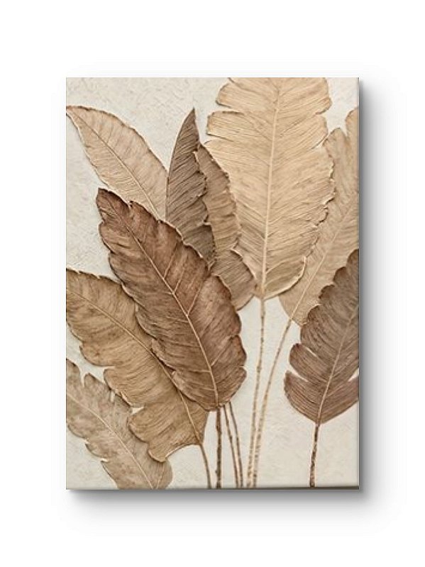 Quadro pintado à mão texturizado folhas de bananeiras