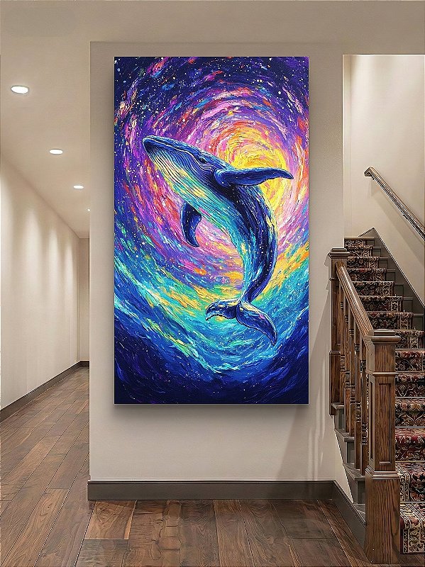 Pintura em tela quadro baleia em oceano