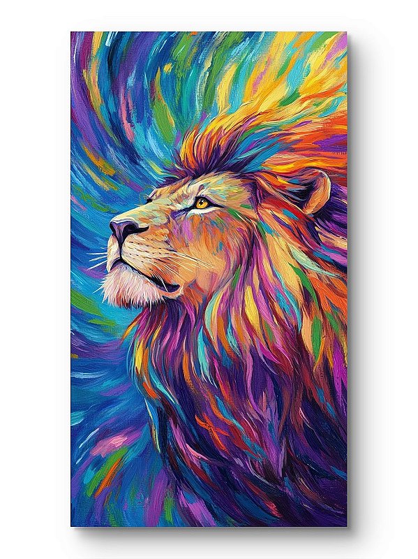 Pintura em tela quadro feito a mão Leão Majestade em cores