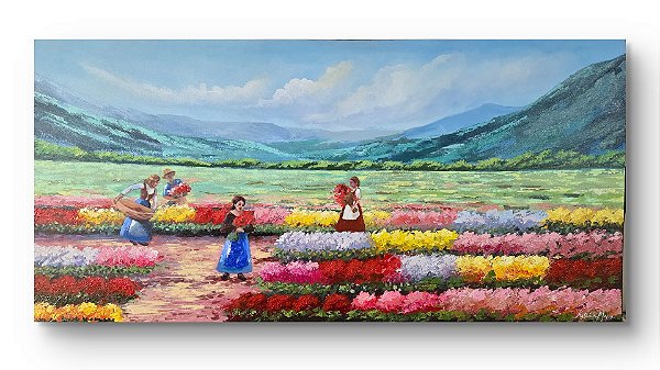 Pintura em tela quadro em relevos de tinta Colheita de flores