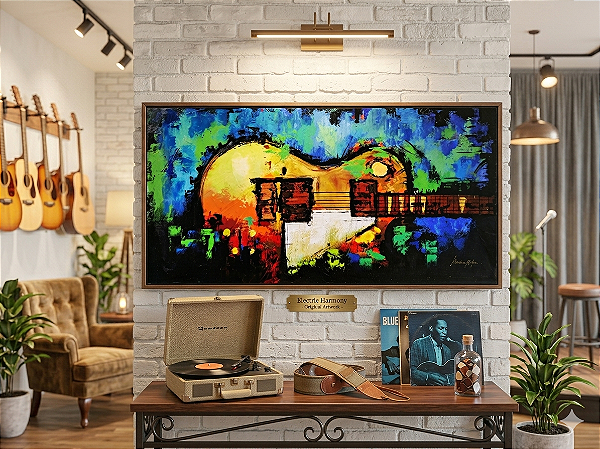 Pintura em tela quadro feito a mão Guitarra abstrato colorido
