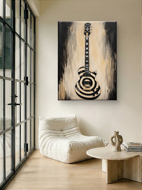 Quadro Guitarra Elétrica Preto e Branco – Estilo Les Paul