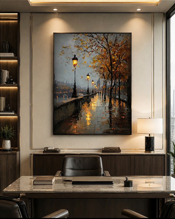 Pintura em tela quadro paisagem de bosque caminho em Paris