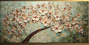 Pintura em Tela Árvores Modernas Cerejeira Espatulado Efeito 3d