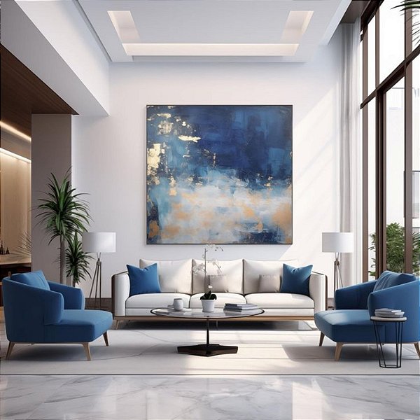 Pintura Em Tela Abstrato Jeans blue