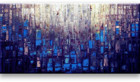 Quadro decorativo Pintura em Tela Abstrato Construtivista Azul