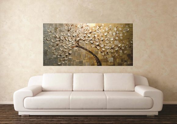 Pintura em tela - Árvores Modernas Ouro e Prata