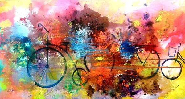 Quadro Pintura em tela Abstrato Moderno Bicicletas