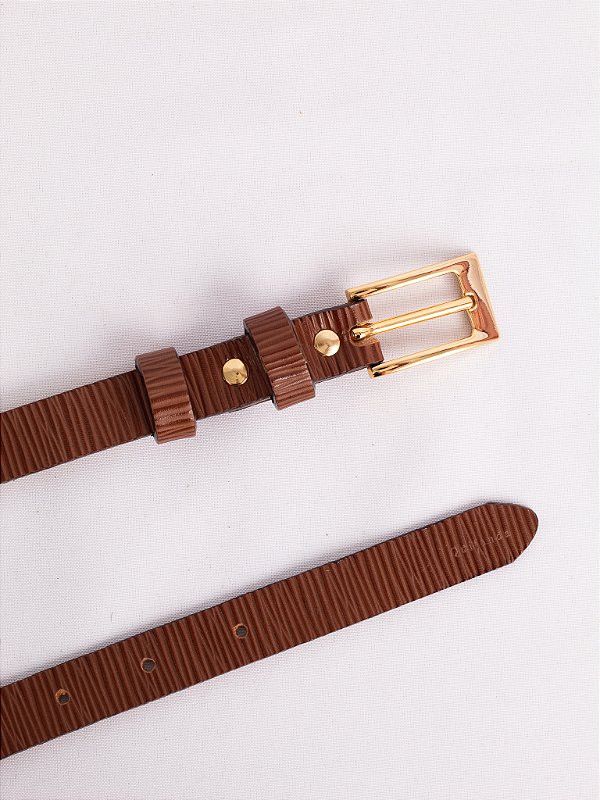 Cinto Fino Oblong Marrom Textura