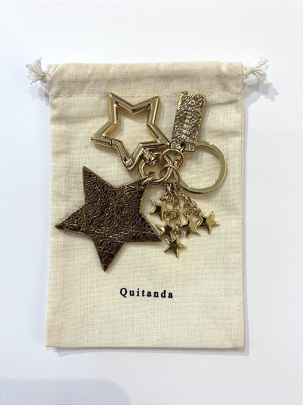 Chaveiro 'Charm' Estrelas Dourado