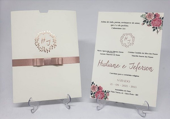 Convite casamento marfim rose hotstamping