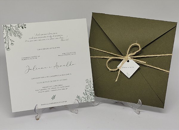 Convite casamento rustico verde minimalista