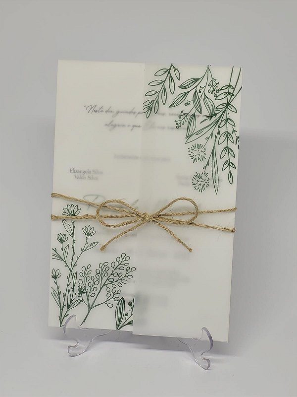 Convite casamento vegetal folhagens minimalistas
