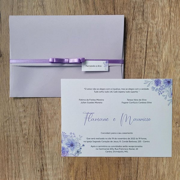 Convite Casamento Lilas Flores Lavanda