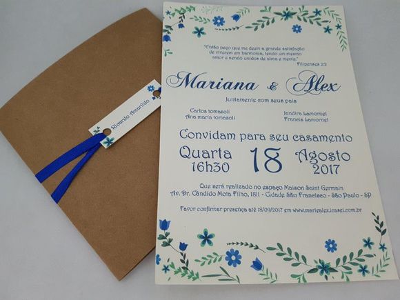 Convite de casamento floral azul